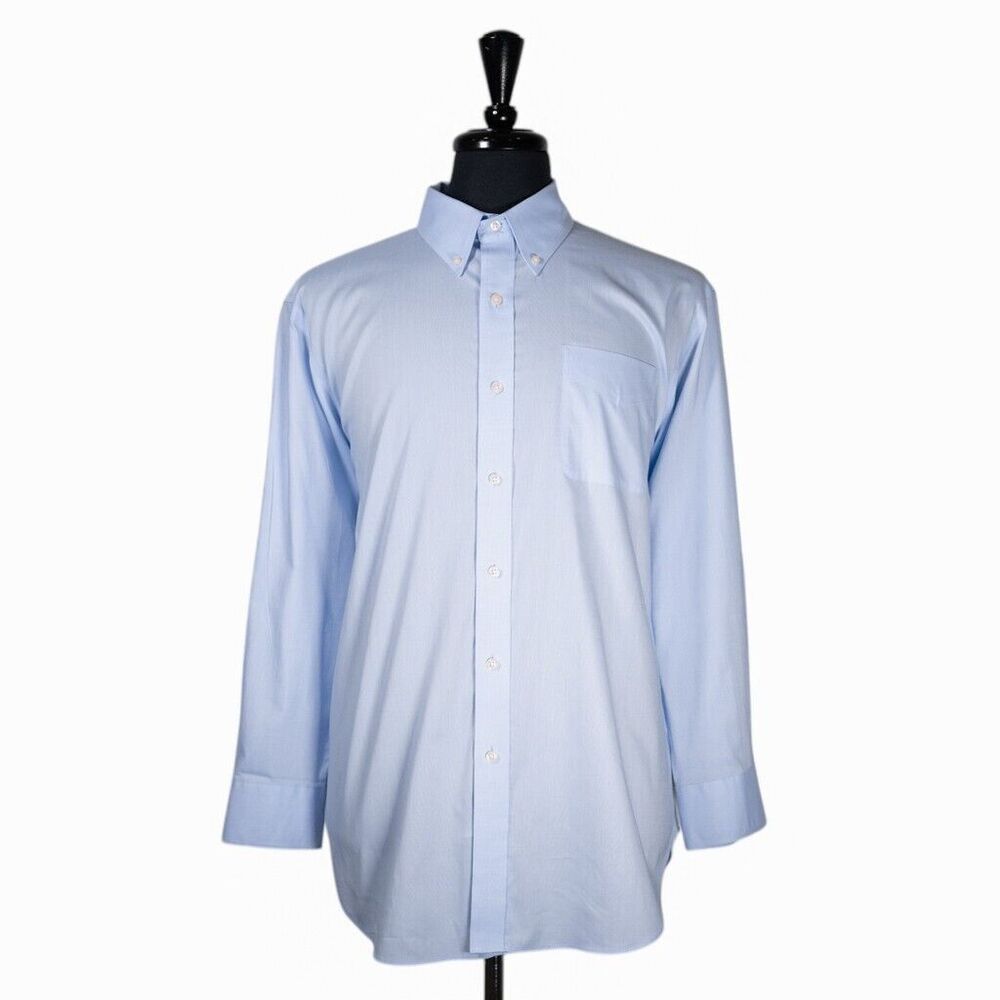 Ralph Lauren Mens Dress Shirt Button Up Blue Classic Stretch Non Iron 17.5 32/33